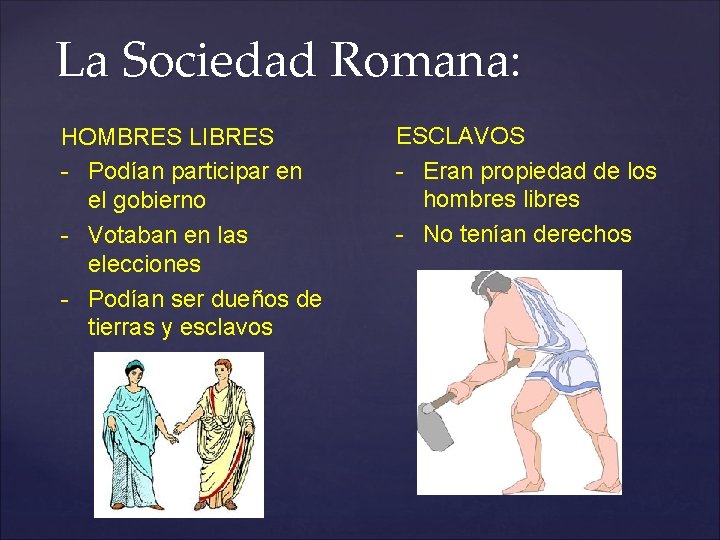La Sociedad Romana: HOMBRES LIBRES - Podían participar en el gobierno - Votaban en La Sociedad Romana: HOMBRES LIBRES - Podían participar en el gobierno - Votaban en