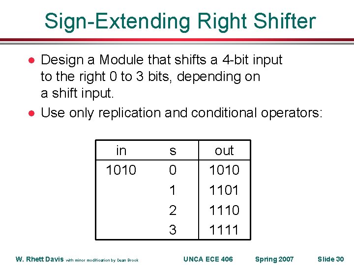 Sign-Extending Right Shifter l l Design a Module that shifts a 4 -bit input