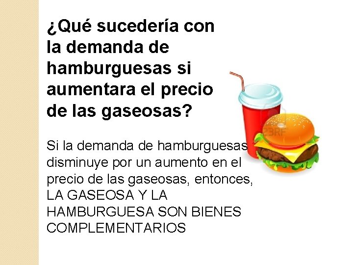 ¿Qué sucedería con la demanda de hamburguesas si aumentara el precio de las gaseosas? ¿Qué sucedería con la demanda de hamburguesas si aumentara el precio de las gaseosas?