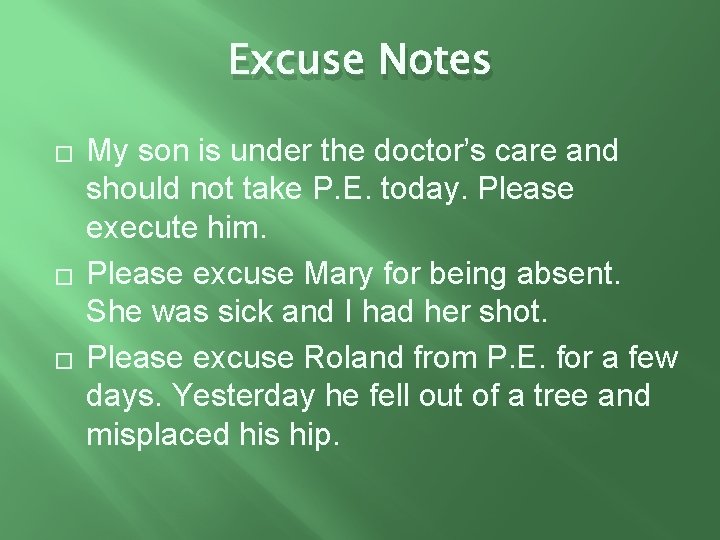 Excuse Notes � � � My son is under the doctor’s care and should