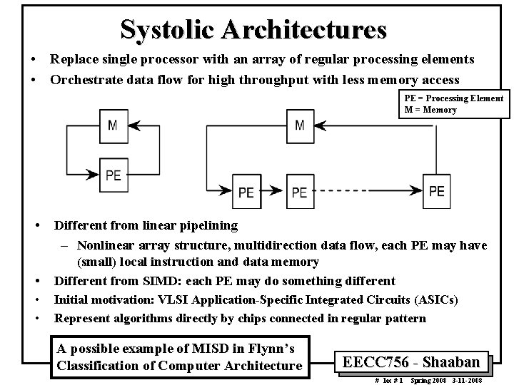 Systolic Architectures • Replace single processor with an array of regular processing elements •