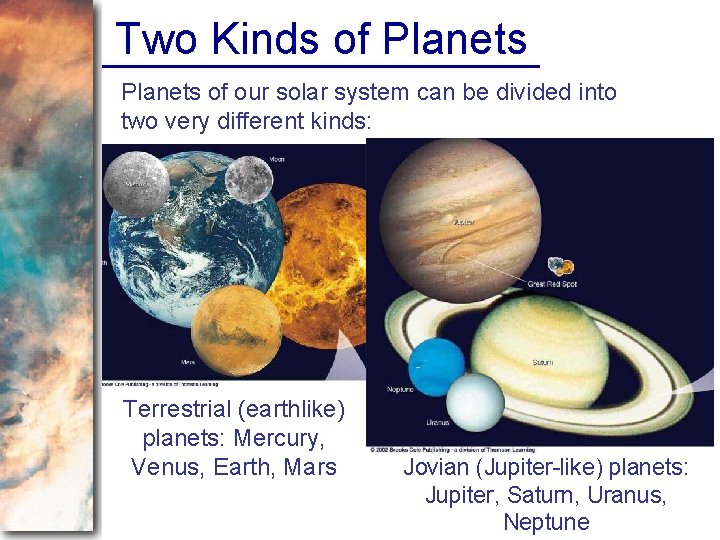 Two Kinds of Planets of our solar system can be divided into two very