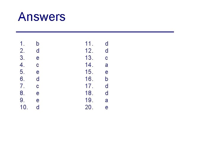 Answers 1. 2. 3. 4. 5. 6. 7. 8. 9. 10. b d e