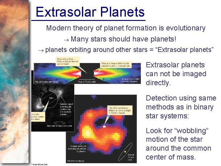 Extrasolar Planets Modern theory of planet formation is evolutionary Many stars should have planets!