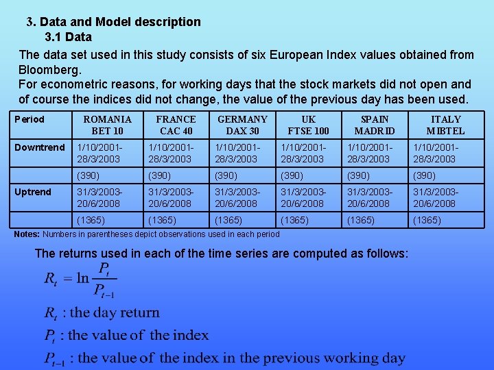 3. Data and Model description 3. 1 Data The data set used in this