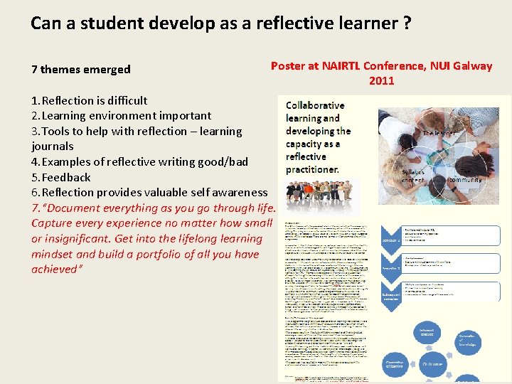 Can a student develop as a reflective learner ? 7 themes emerged Poster at