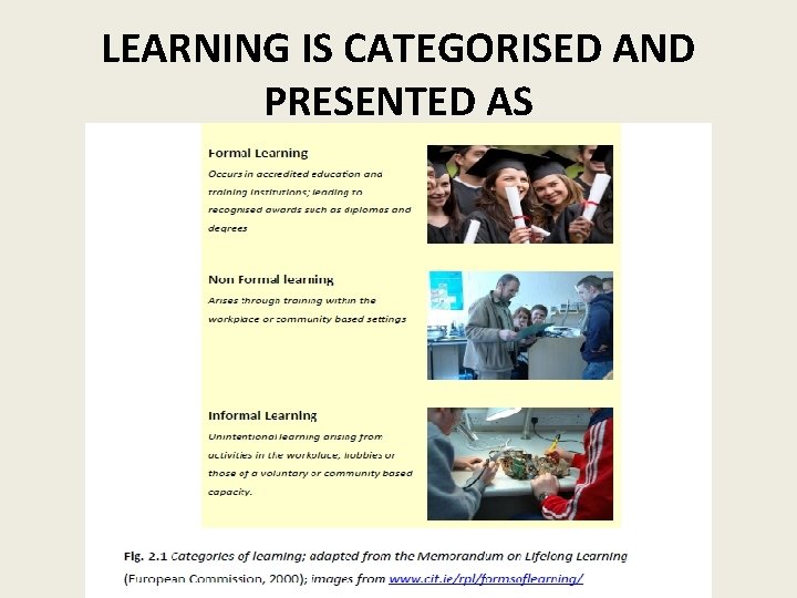 LEARNING IS CATEGORISED AND PRESENTED AS 