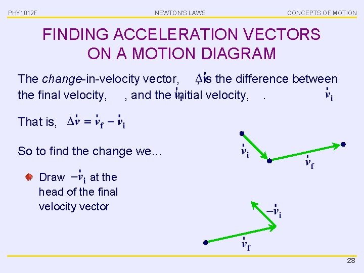 PHY 1012 F NEWTON’S LAWS CONCEPTS OF MOTION FINDING ACCELERATION VECTORS ON A MOTION