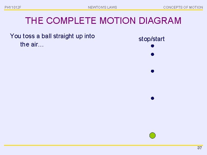 PHY 1012 F NEWTON’S LAWS CONCEPTS OF MOTION THE COMPLETE MOTION DIAGRAM You toss