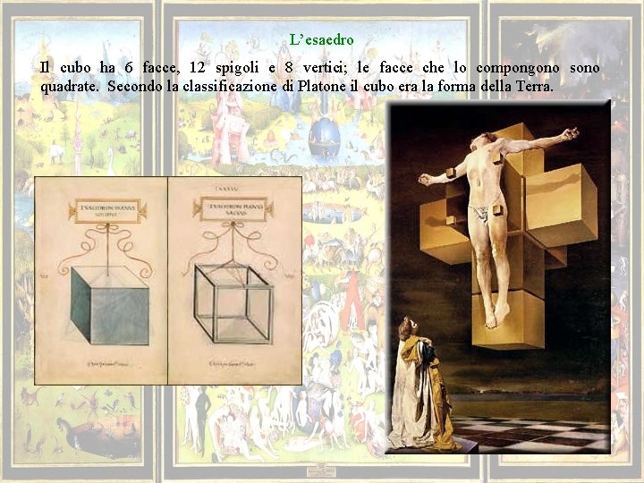 L’esaedro Il cubo ha 6 facce, 12 spigoli e 8 vertici; le facce che