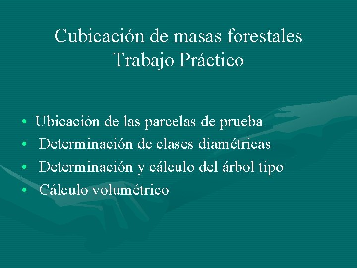 Cubicación de masas forestales Trabajo Práctico • • Ubicación de las parcelas de prueba