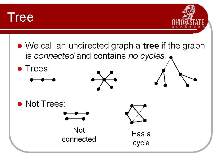 Tree We call an undirected graph a tree if the graph is connected and Tree We call an undirected graph a tree if the graph is connected and