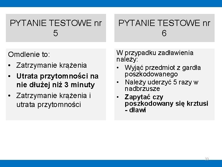 PYTANIE TESTOWE nr 5 PYTANIE TESTOWE nr 6 Omdlenie to: • Zatrzymanie krążenia • PYTANIE TESTOWE nr 5 PYTANIE TESTOWE nr 6 Omdlenie to: • Zatrzymanie krążenia •