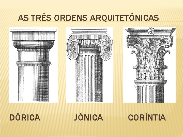 AS TRÊS ORDENS ARQUITETÓNICAS DÓRICA JÓNICA CORÍNTIA 