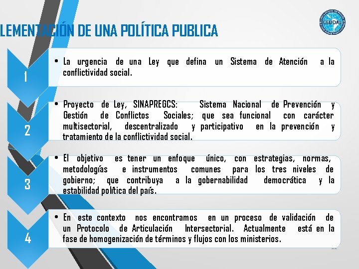 PLEMENTACIÓN DE UNA POLÍTICA PUBLICA 1 • La urgencia de una Ley que defina