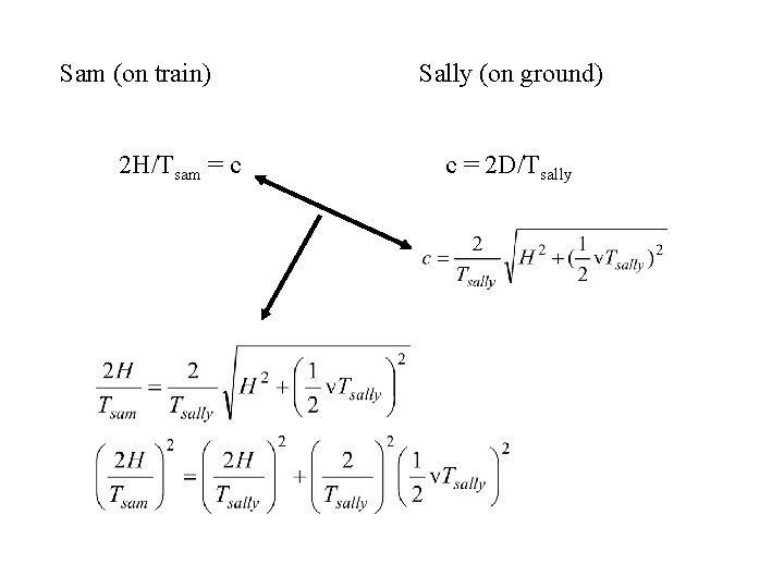 Sam (on train) 2 H/Tsam = c Sally (on ground) c = 2 D/Tsally