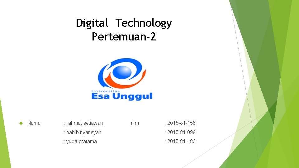 Digital Technology Pertemuan-2 Nama : rahmat setiawan nim : 2015 -81 -156 : habib