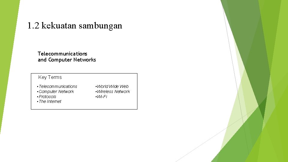 1. 2 kekuatan sambungan Telecommunications and Computer Networks Key Terms • Telecommunications • Computer