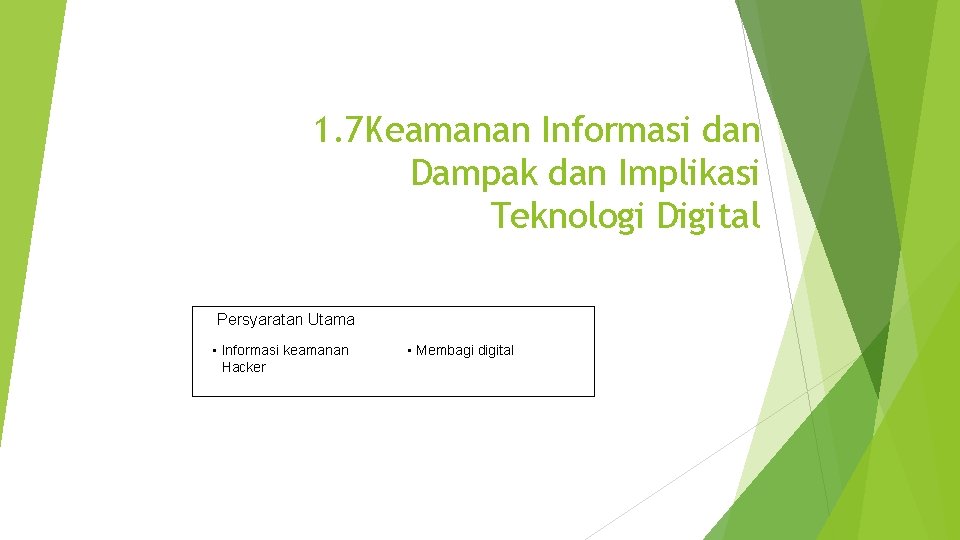 1. 7 Keamanan Informasi dan Dampak dan Implikasi Teknologi Digital Persyaratan Utama • Informasi