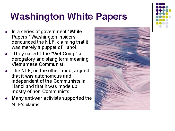 Washington White Papers l l In a series of government "White Papers, " Washington