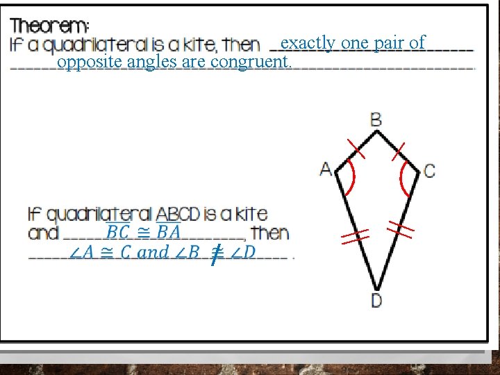 exactly one pair of opposite angles are congruent. exactly one pair of opposite angles are congruent.