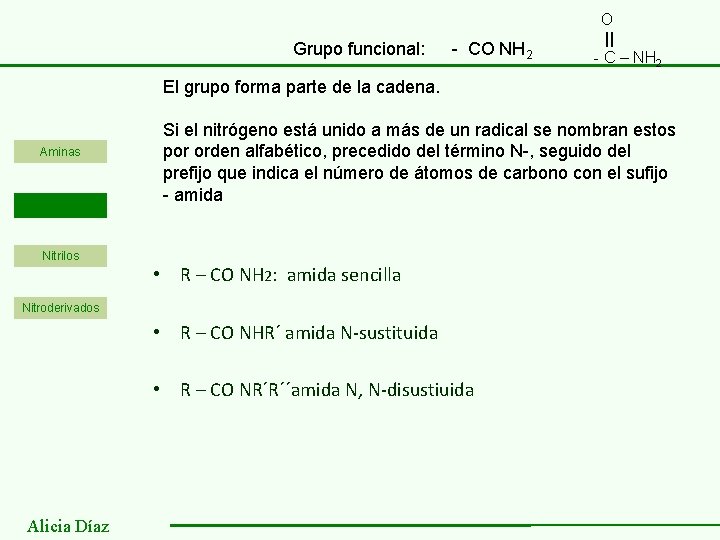 O Grupo funcional: - CO NH 2 - C – NH 2 El grupo