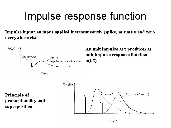Impulse response function Impulse input: an input applied instantaneously (spike) at time t and