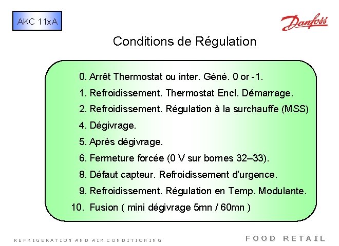 AKC 11 x. A Conditions de Régulation 0. Arrêt Thermostat ou inter. Géné. 0