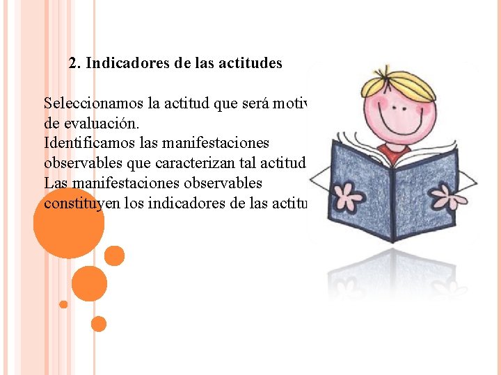 2. Indicadores de las actitudes Seleccionamos la actitud que será motivo de evaluación. Identificamos