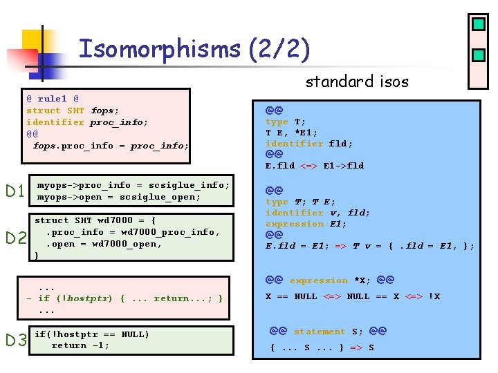 Isomorphisms (2/2) standard isos @ rule 1 @ struct SHT fops; identifier proc_info; @@