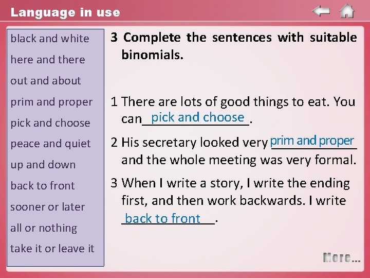 Language in use black and white here and there 3 Complete the sentences with