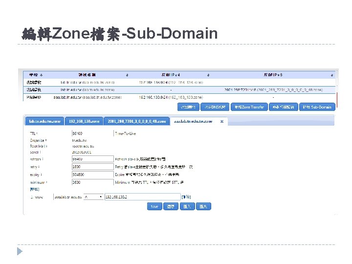 編輯Zone檔案-Sub-Domain 編輯Zone檔案-Sub-Domain