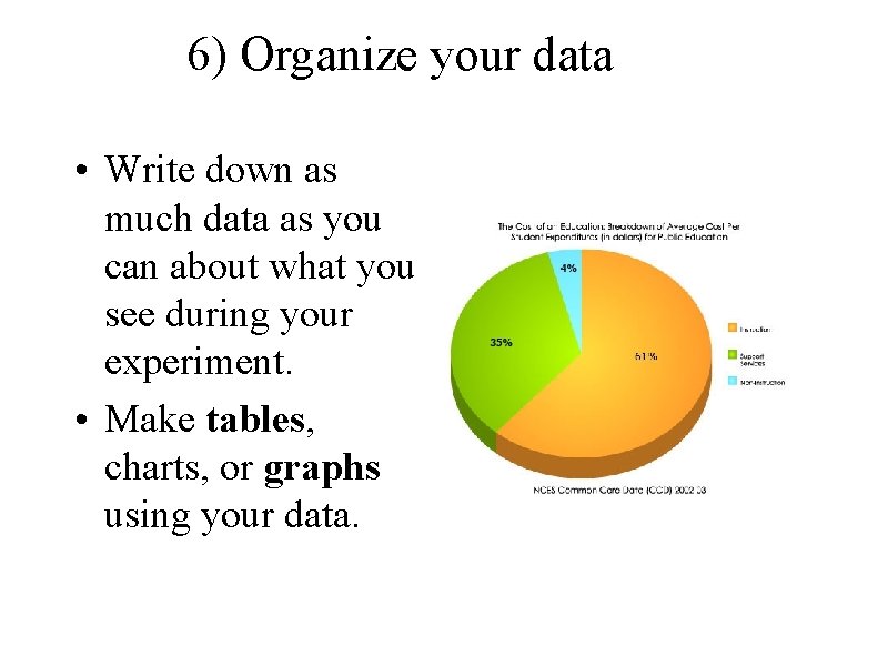 6) Organize your data • Write down as much data as you can about