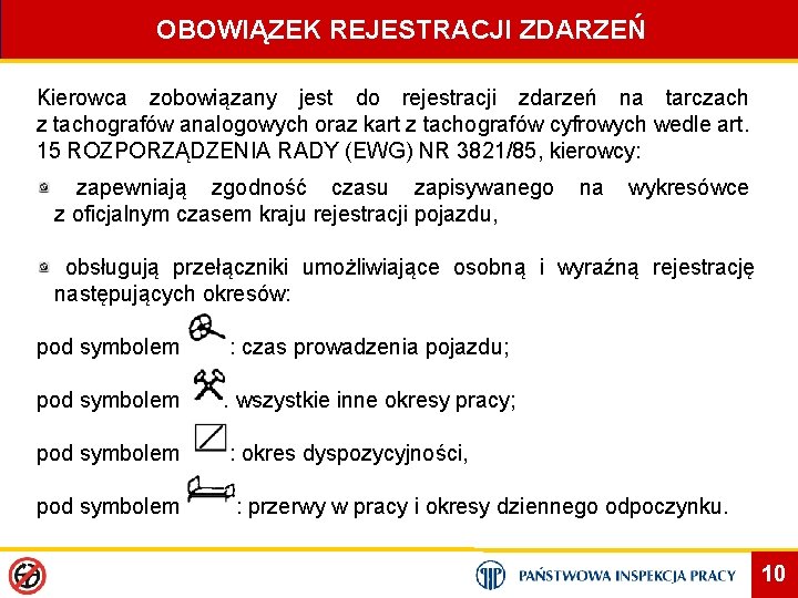 OBOWIĄZEK REJESTRACJI ZDARZEŃ Kierowca zobowiązany jest do rejestracji zdarzeń na tarczach z tachografów analogowych