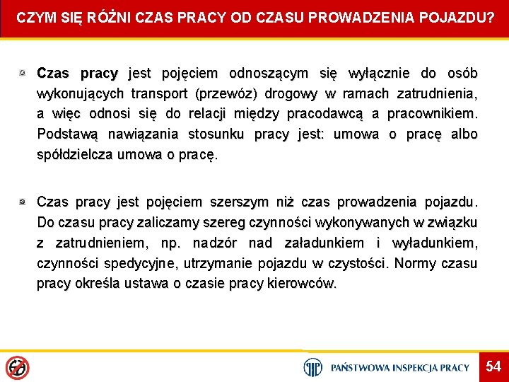 CZYM SIĘ RÓŻNI CZAS PRACY OD CZASU PROWADZENIA POJAZDU? Czas pracy jest pojęciem odnoszącym