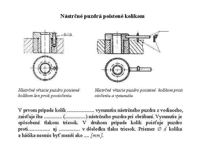  Nástrčné puzdrá poistené kolíkom Nástrčné vŕtacie puzdro poistené kolíkom len proti pootočeniu Nástrčné