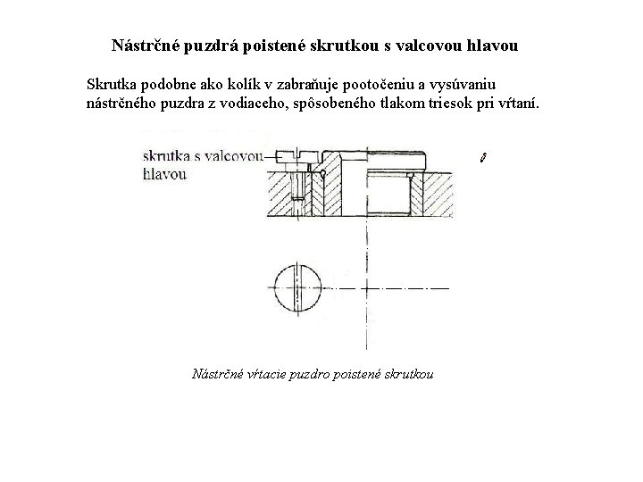  Nástrčné puzdrá poistené skrutkou s valcovou hlavou Skrutka podobne ako kolík v zabraňuje