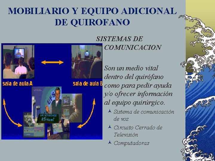 MOBILIARIO Y EQUIPO ADICIONAL DE QUIROFANO SISTEMAS DE COMUNICACION © Son un medio vital