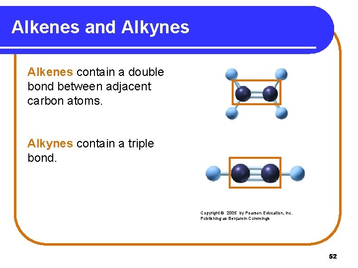 Alkenes and Alkynes Alkenes contain a double bond between adjacent carbon atoms. Alkynes contain