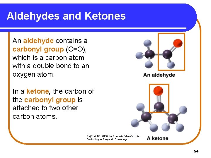 Aldehydes and Ketones An aldehyde contains a carbonyl group (C=O), which is a carbon