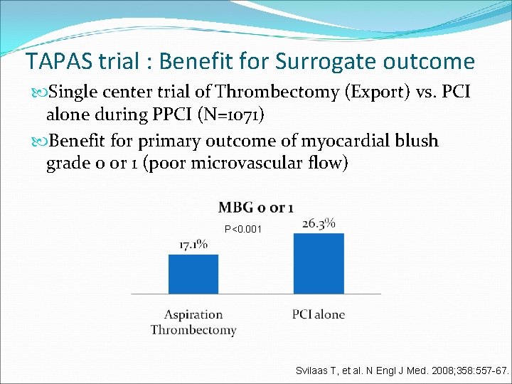 TAPAS trial : Benefit for Surrogate outcome Single center trial of Thrombectomy (Export) vs.
