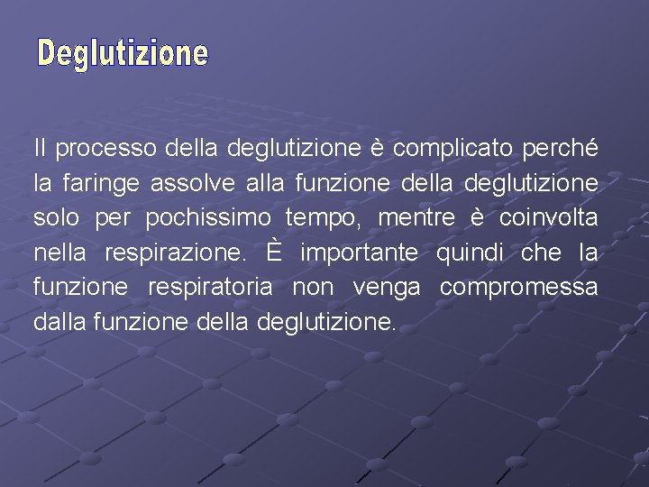 Il processo della deglutizione è complicato perché la faringe assolve alla funzione della deglutizione