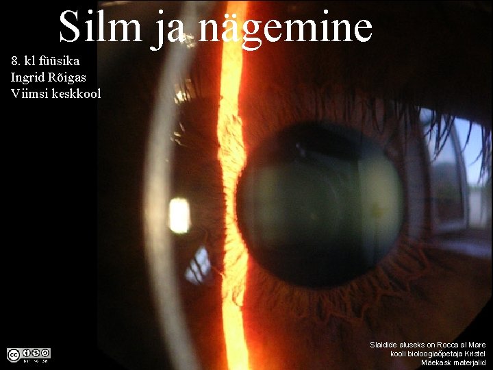 Silm ja nägemine 8. kl füüsika Ingrid Rõigas Viimsi keskkool Slaidide aluseks on Rocca