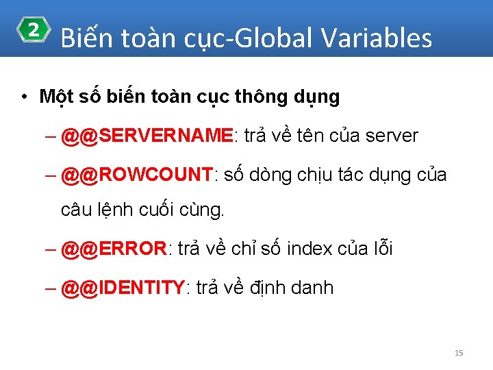 2 Biến toàn cục-Global Variables • Một số biến toàn cục thông dụng –