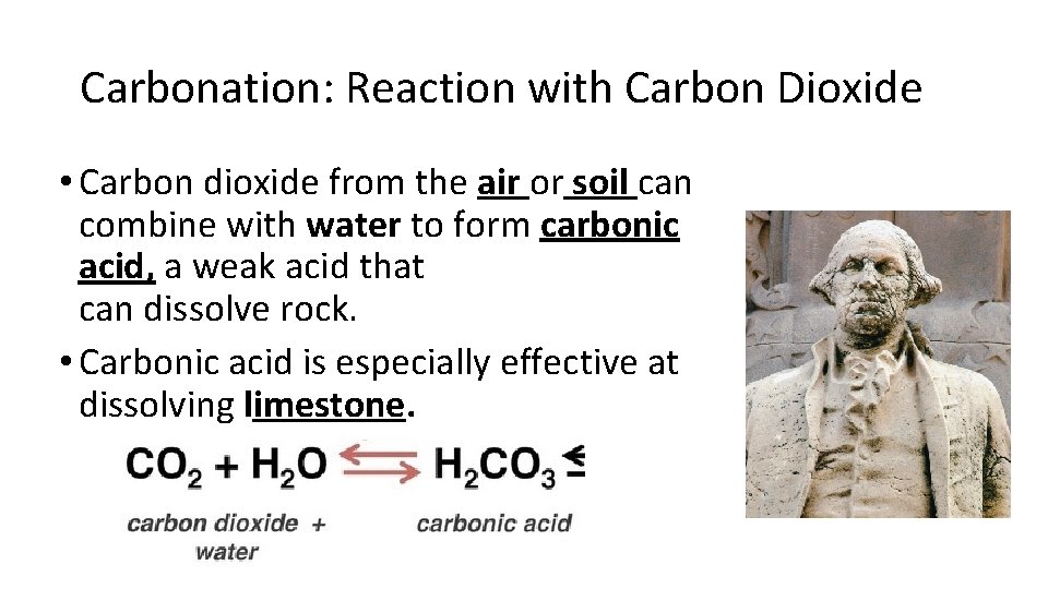 Carbonation: Reaction with Carbon Dioxide • Carbon dioxide from the air or soil can