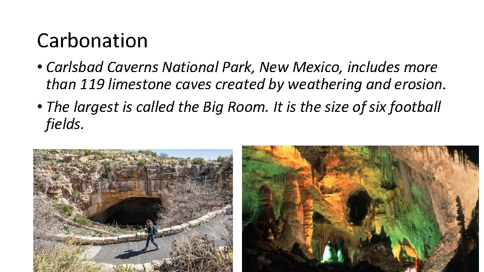 Carbonation • Carlsbad Caverns National Park, New Mexico, includes more than 119 limestone caves