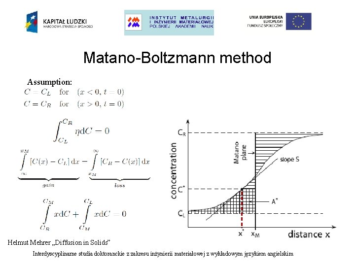 Matano-Boltzmann method Assumption: Helmut Mehrer „Diffusion in Solids” Interdyscyplinarne studia doktoranckie z zakresu inżynierii