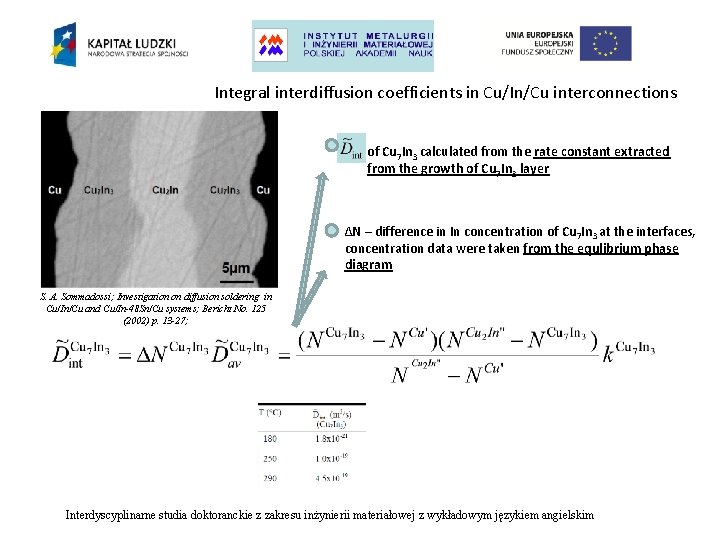 Integral interdiffusion coefficients in Cu/In/Cu interconnections of Cu 7 In 3 calculated from the