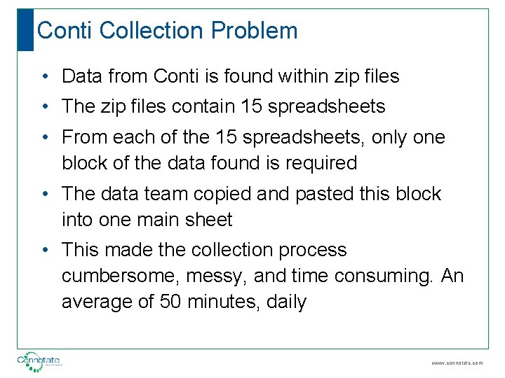 Conti Collection Problem • Data from Conti is found within zip files • The