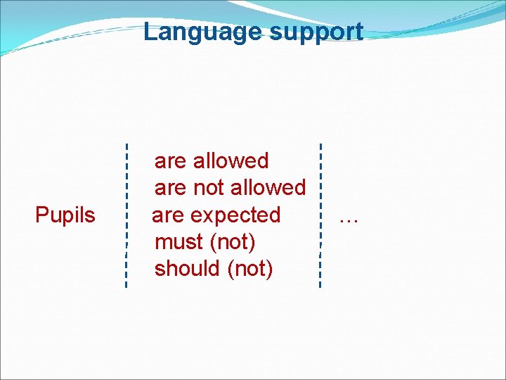 Language support are allowed are not allowed Pupils are expected must (not) should (not)